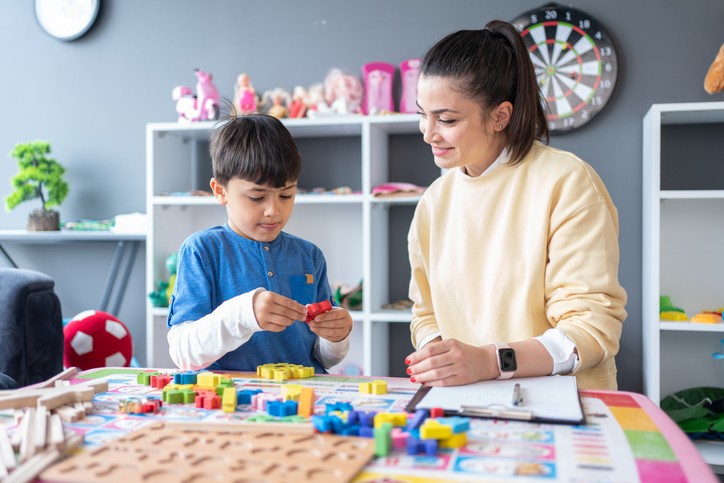 Young kid during autism pediatric therapy session in Houston, TX